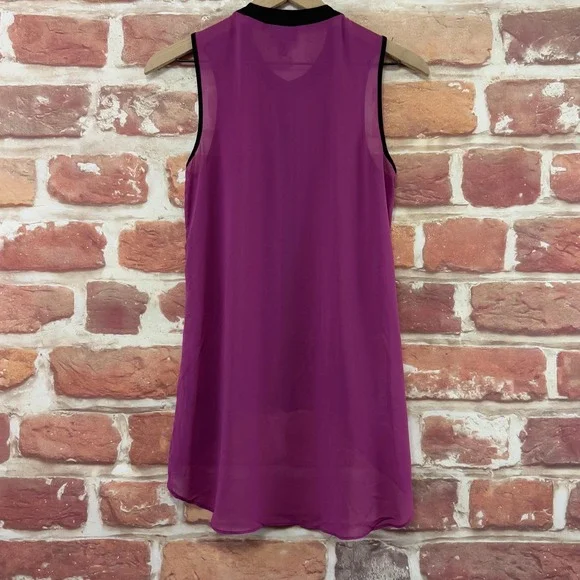 Nicole Miller Top Womens Small Purple Pink Black High Low Sleeveless Sheer Shirt - Picture 4 of 8